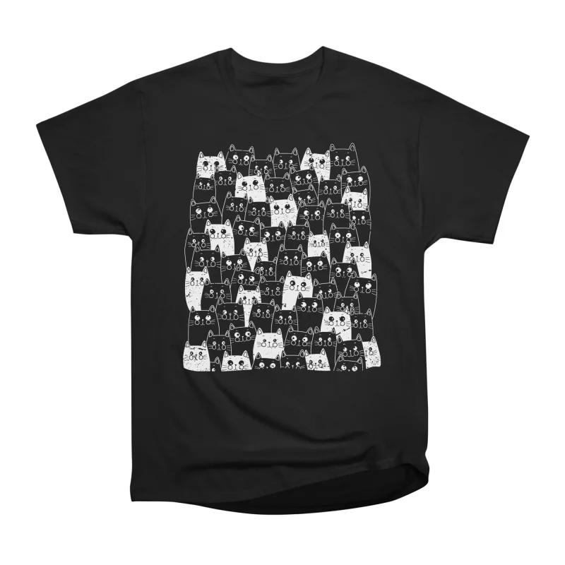Men Casual Shirts Short Sleeves CATS Black Tees Oversized T-shirts S чёрный