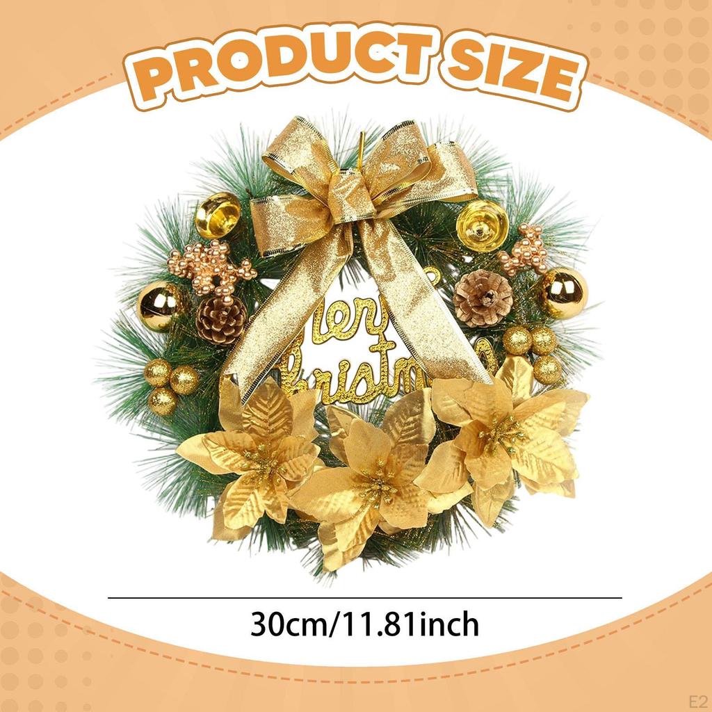 Artificial Christmas Wreath (30 Cm) with Bow for Hanging, Suitable Front Door, Fireplace, Party