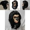 Latex Schwarzes Langes Haar Affenkopfmaske Für Halloween-Kostüme Und Party-Rollenspiel
