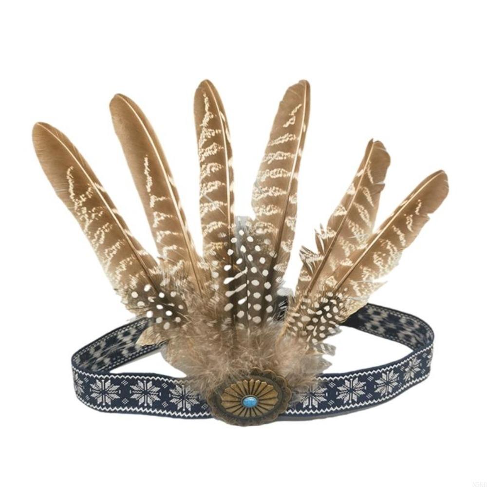 Decorative Ethnic Style Feathered Hairband Colorful Lightweight Hair Ornament Headband Festive Events