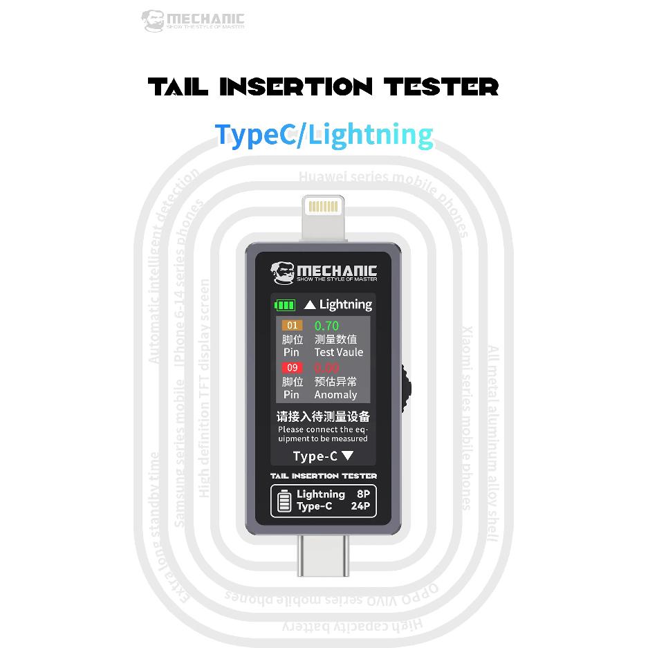 Mechanic T-824 No Disassembly Required Mobile Phone Tail Insertion Detector Digital Display Current Power Check Independent Pin