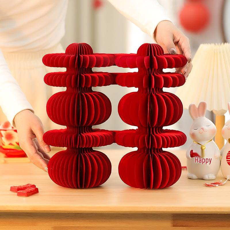 Double Happiness 3D Honeycomb Ball Ornament Set for Wedding & Engagement Decor