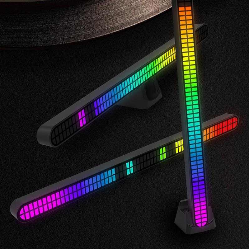 30Cm Double-Row 64Bit Rgb Pickup Led Bar Rechargeable Magnetic Install Music Rhythm Light Car Atmosphere Lighting Desktop Light