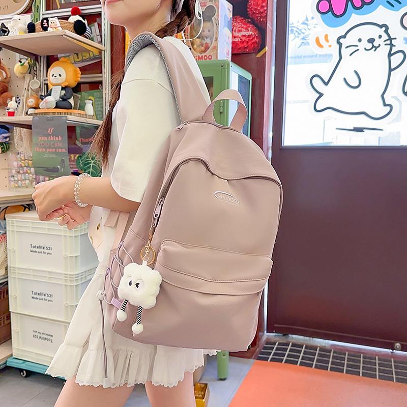 Solid Color Backpack Women's Large Capacity College Style Backpack Student Schoolbag