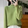Women's Retro Cable Knit Wool Sweater - Ancola Red Long Sleeve, Half-High Neck, Autumn Winter Style