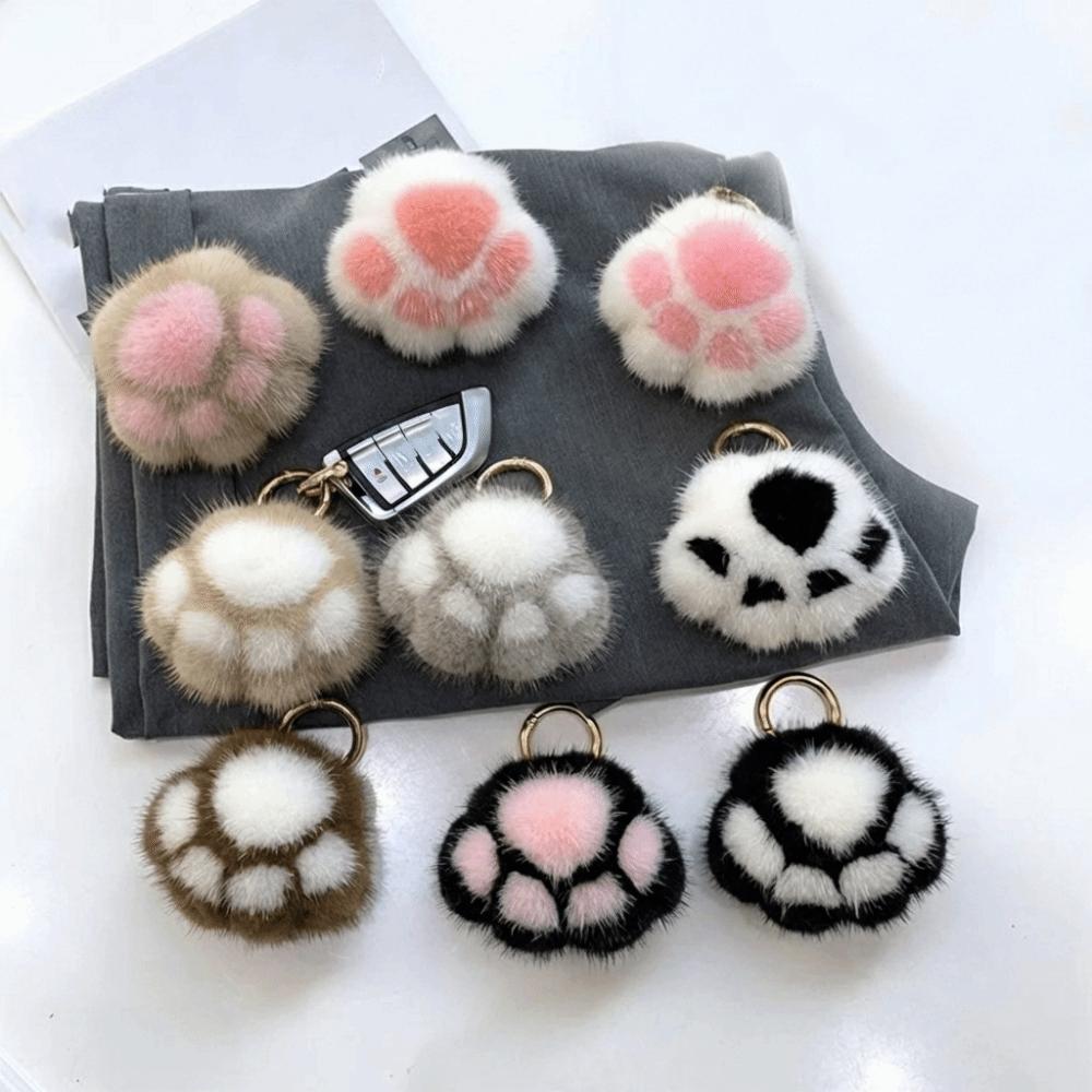 Animal Paw Cat Paw Keychain Fluffy Plush Car Key Ring Kawaii Faux Fur Keychain  New Year Gift