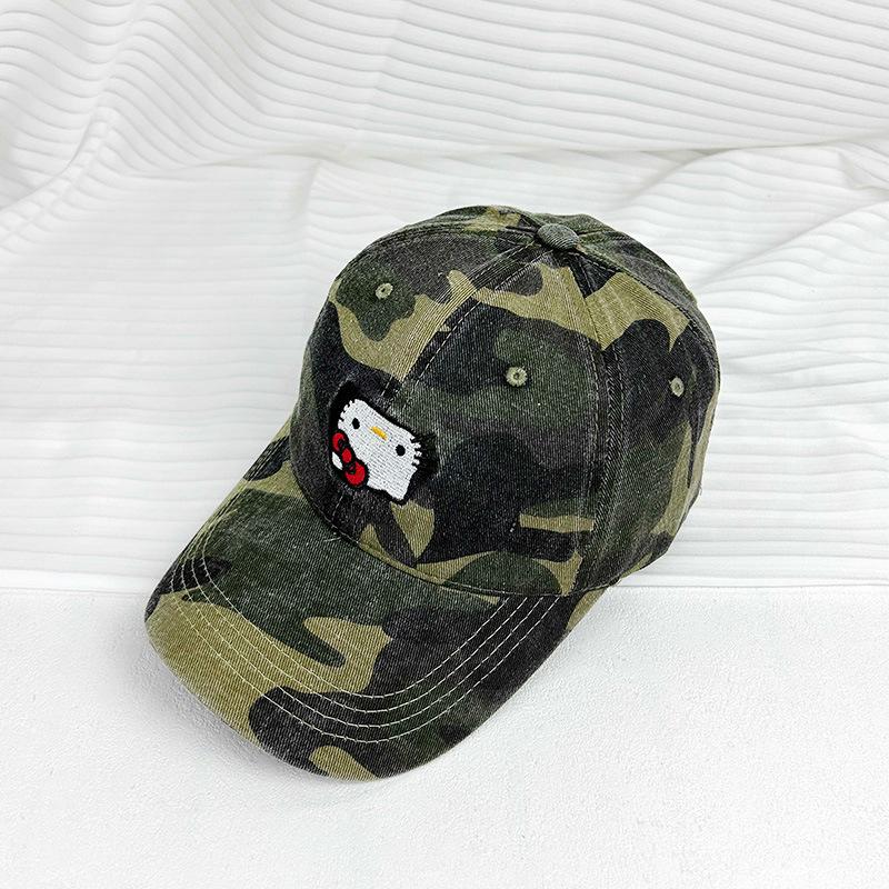 

American-style camouflage cute embroidery kitty Women s Cat Baseball Cap, Soft Top, Hip-Hop Y2K Hot Girl Style, Trendy Duckbill Cap M（54-60cm）Adjustable