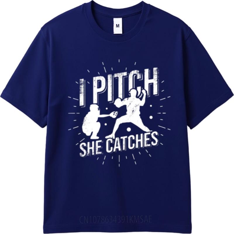 Street Wear For her O Neck tshirt Fashion I Pitch She Catches Baseball Design Minimalist Boys Tshirt male tshirt brand top tee
