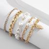 5pcs Set Temperament Baroque Imitation Pearl Shiny Square Rhinestone Chain Heart Shape Pendant Bracelet for Women Jewelry Sets