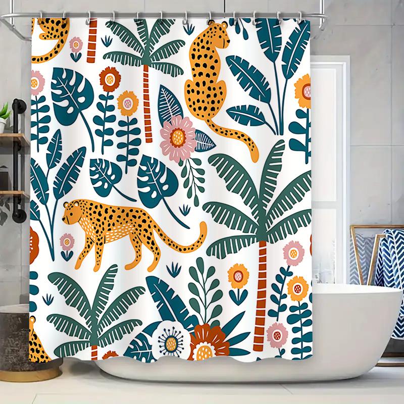 

Tropical Jungle Style Shower Curtain Waterproof Anti Old Creative Pattern Design Home Decor Warm Living Easy-Clean Elevate Space 90X180cm(35x70in)