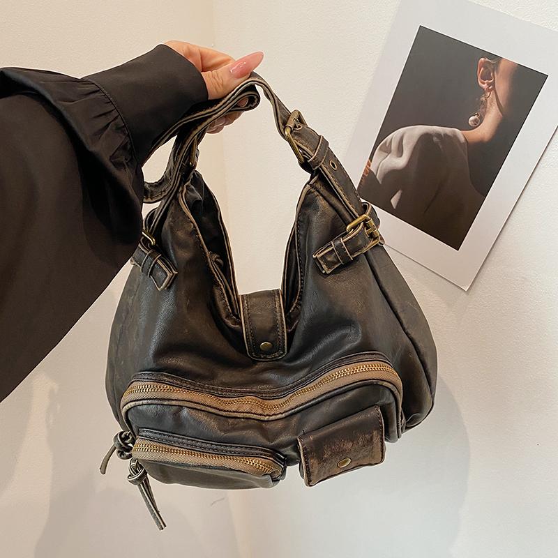 Women's Fashion Washed Old Spice Girl Locomotive Bag Multi-pocket Japanese and Korean Trend Shoulder Bag