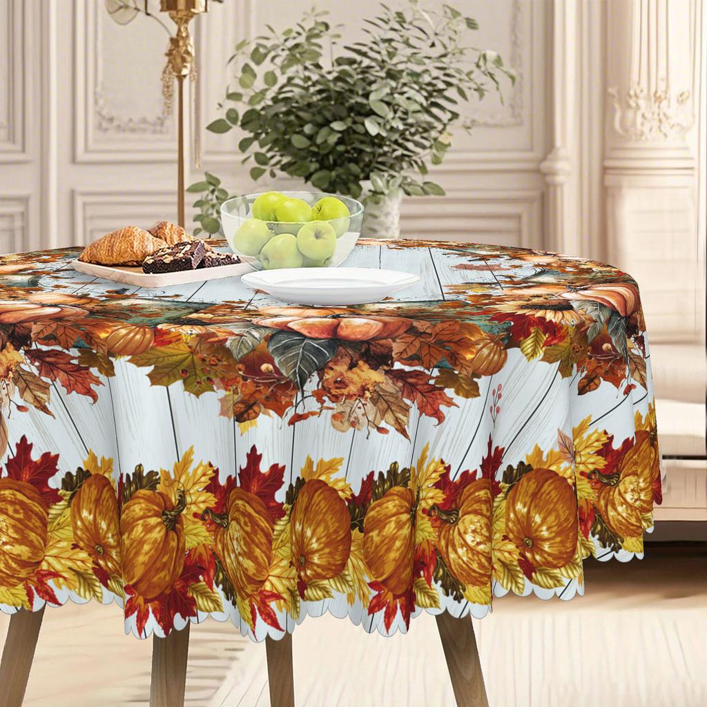 Autumn Harvest Theme Pastoral Tablecloth, Dining Table Decorative Cloth, Polyester Printed Tableware, Home Dining Table Cloth