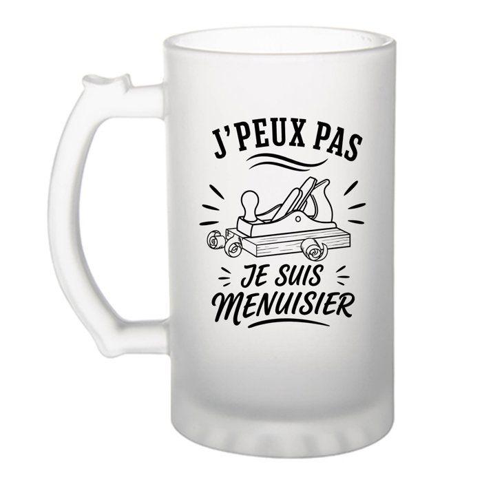 Verre à bière - PLANETEE - J'peux pas je suis Menuisier - Verre trempé givré - 470 ml - Anse