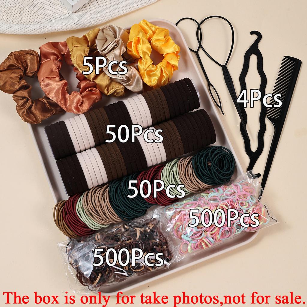 1109pcs Women Dark Hair Accessories Set Elastic Seamless Ponytail Scrunchies Small Rubber Bands Fashion Hair Ties Headbands