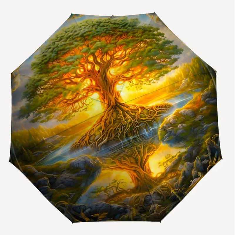 1PC Tree of Life Automatic Open/Close Umbrella with Windproof, 8-Rib Sturdy Canopy, Durable Ribs, Fashionable Design,1294A