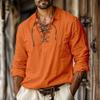 Spring and Summer Men's Cotton and Linen Lapel Loose Shirt Pullover V-neck Tether Long-sleeved Shirt