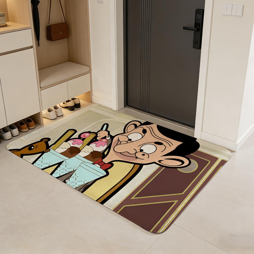 Character M-Mr. Bean Floor Mat Flannel Door Mat Non-Slip Absorbent Washable Indoor Home Rug
