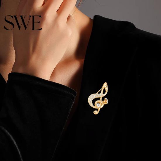 Sweater Pin Women Brooch Sparkling Rhinestone Inlaid Musical Note Shape Anti-Exposure Buckle Suits Shirts Sweaters Bags Outfit Accessory