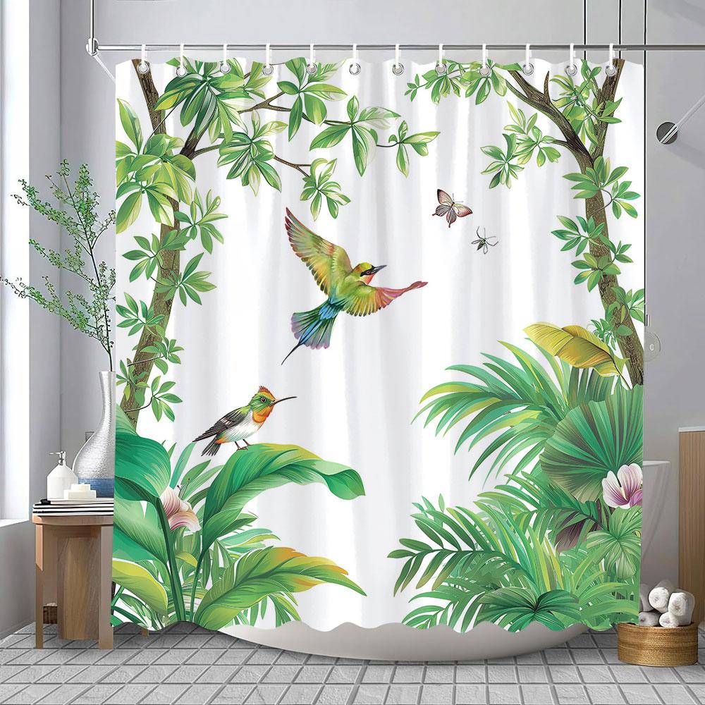 

Tropical Jungle Shower Curtain Rainforest Plant Waterfall Spring Flowers Forest Nature Landscape Fabric Bathroom Curtains Decor W60H190(CM)-1 Pcs