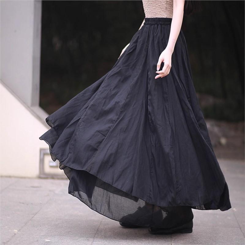Johnature Women Soft Casual Skirts Patchwork Elastic Waist Solid Color Cloths Autumn Irregular Female Skirts