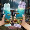 1PC Underwater Ocean Fish Scene Print 750ml Color Plastic Sports Water Bottle Leakproof Flip Straw Lid Suitable for Sports Office Home Use