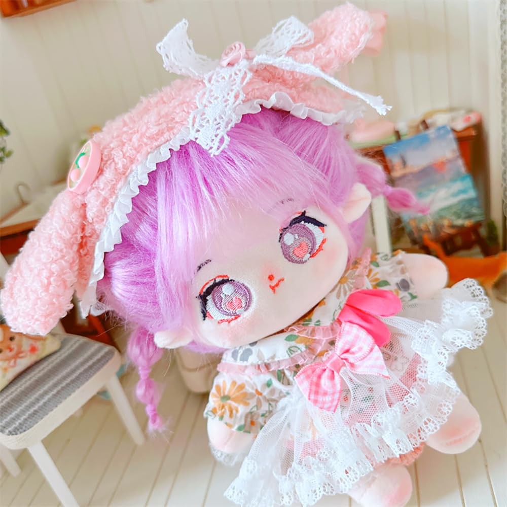 Niannyyhouse 20cm Plush Purple Girl with Fried Hair and Black No Regular Cotton Hair, Attributes, Body, Doll, Dress-Up (17-Includes Skeleton)