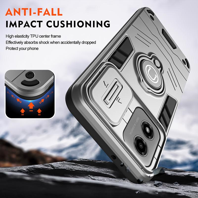 Stand Rotating Slide Lens Military Grade Armor Case For Motorola Moto G04 G05 G13 G14 G15 G22 G23 G24 Magnetic Shockproof Cover