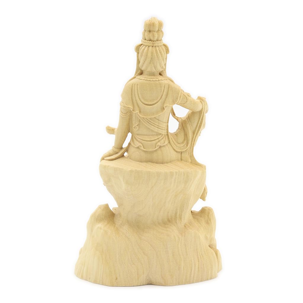 Specialty Buddhist Statue Kannon Bodhisattva Statue height width depth Miniature Kannon carving made from water boxwood with a rock base on the 8236