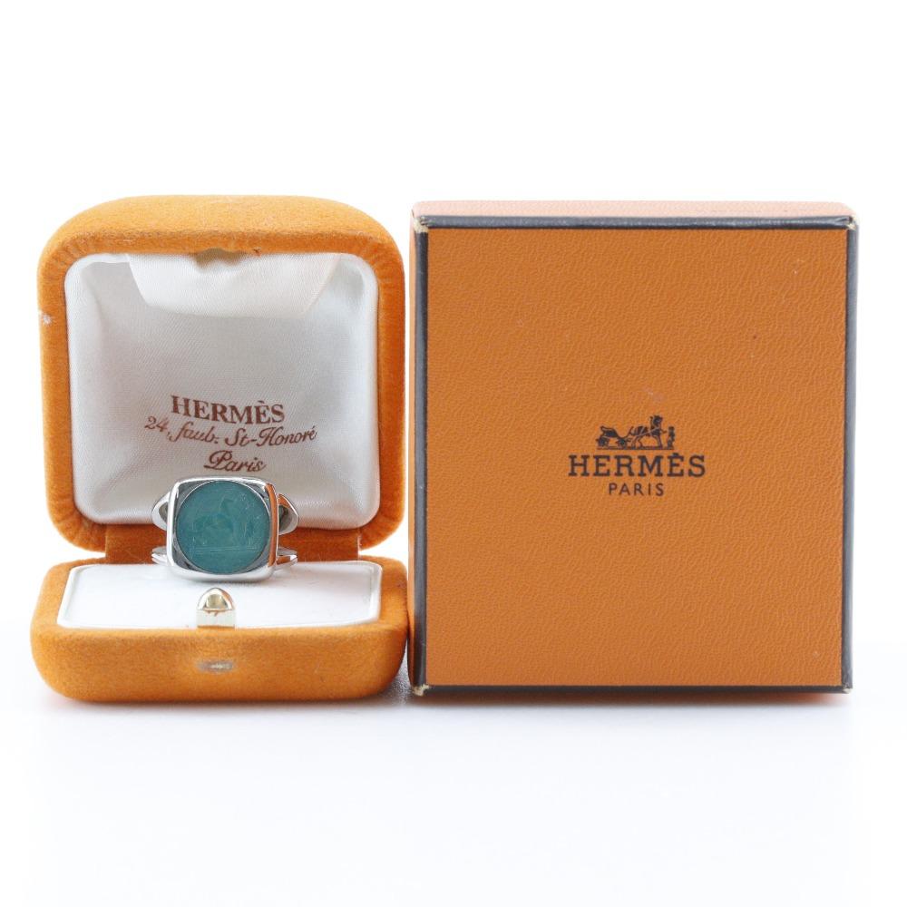Hermes Corozo Ring Silver/Green Metallic #5.6(US Size) 10.1g Women Used