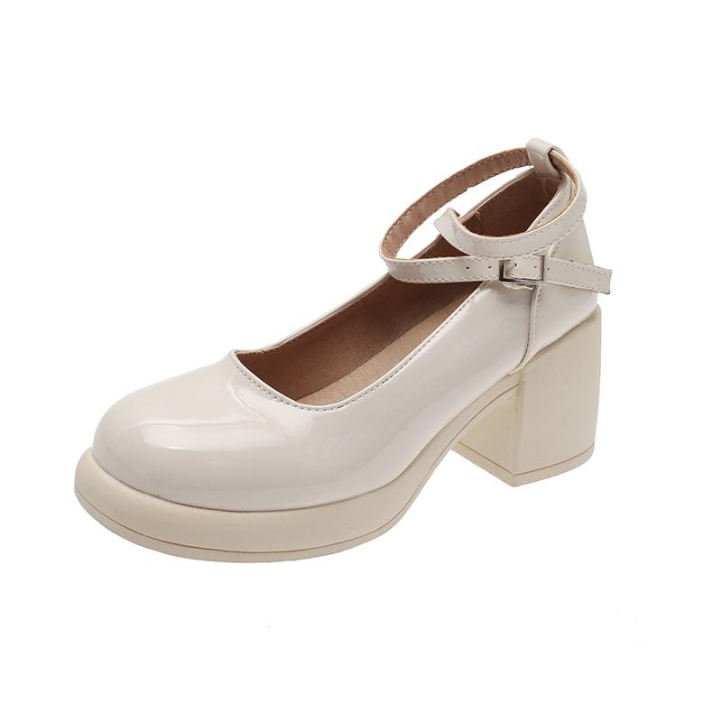 French Vintage Mary Janes Single Shoes 2024 Spring New Fashion Versatile Simple High Heels Round Toe Casual Daily Women's Shoes