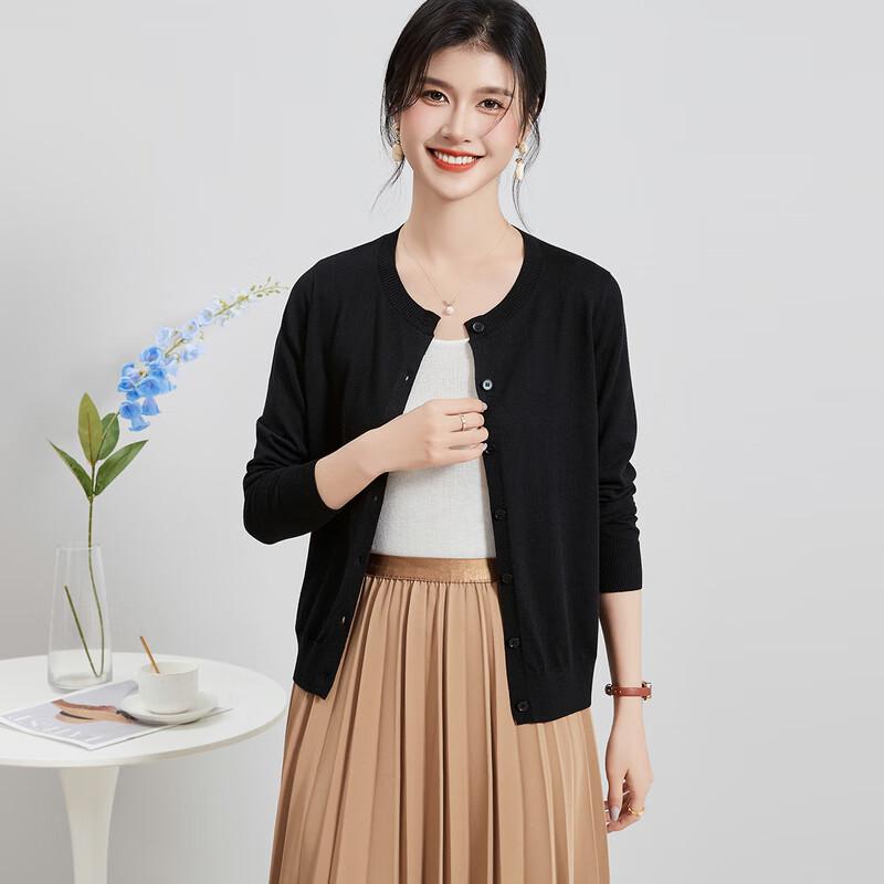 Jinjv Damen Rundhals Strickjacke aus Seidenmischung