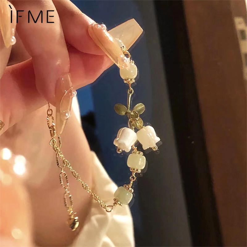 IFME Crystal Flower Leaf Bracelets for Women Fashion Lily of The Valley Pendant Beads Bracelet Accessories Jewelry
