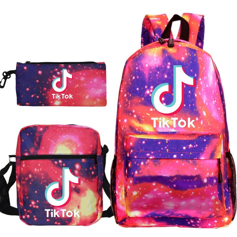 3pcsset Tok Tik Blue Galaxy Backpack Schoolbag Shoulderbag Pencilbag Kids Women