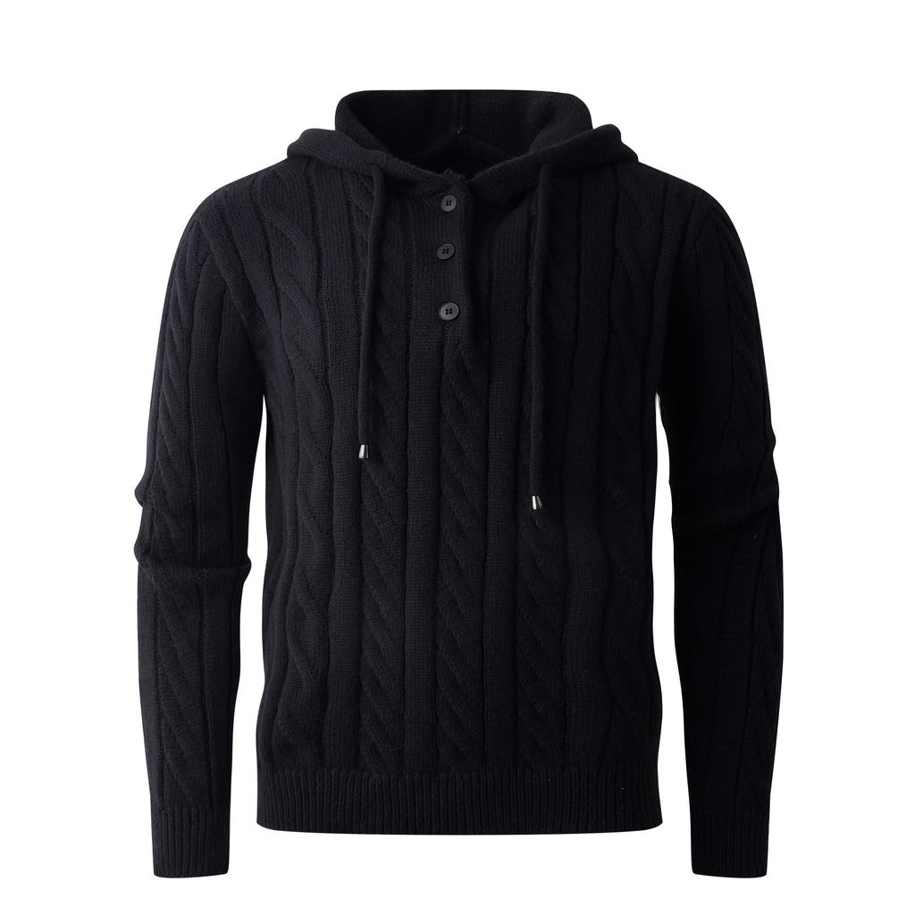 Autumn And Winter Men'S Solid Color Casual Sweater Green Men'S Loose Hooded Knitted Bottoming Shirt