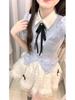 Koreanischer Stil Altersreduzierendes Polo-Kragen-Oberteil & High-Waist Flauschiger Rock Set