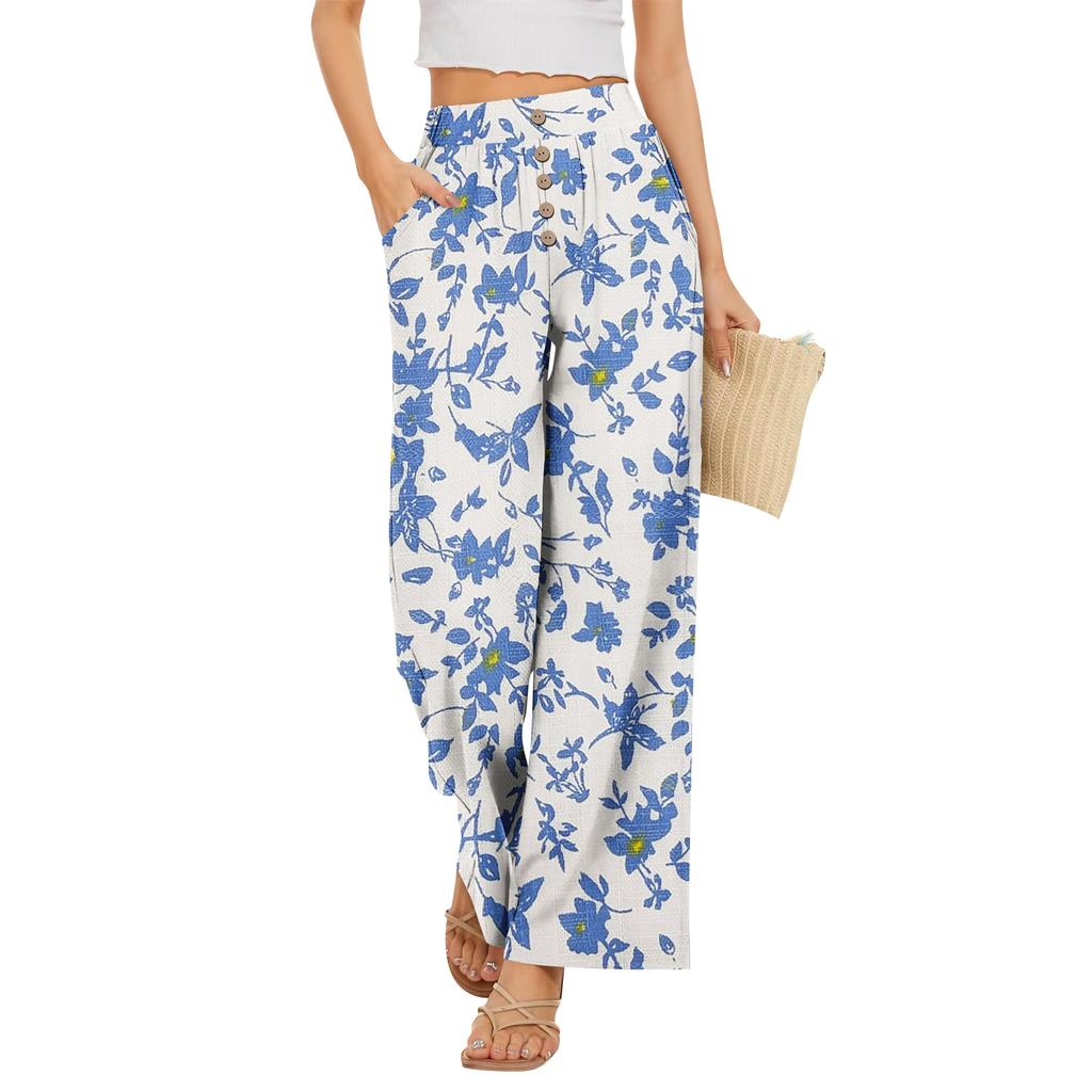 Womens High Waisted Wide Leg Pants Drawstring Palazzo Trousers with Pockets Dot Print Casual Lounge Pant
