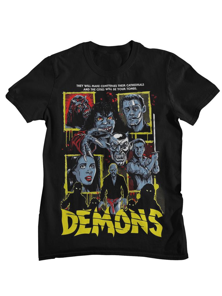 Demons Retro Italian Horror Movie Collage Graphic TShirt Unisex Women Casual Cotton Streetwear Tops