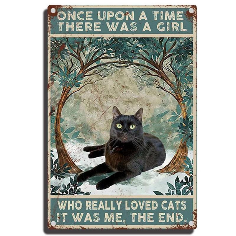 Metal Tin Signs Plaque A Girl Loved Cat Wall Decoration Vintage Iron Painting Art Posters for Man Cave Home Cafe Garden Club