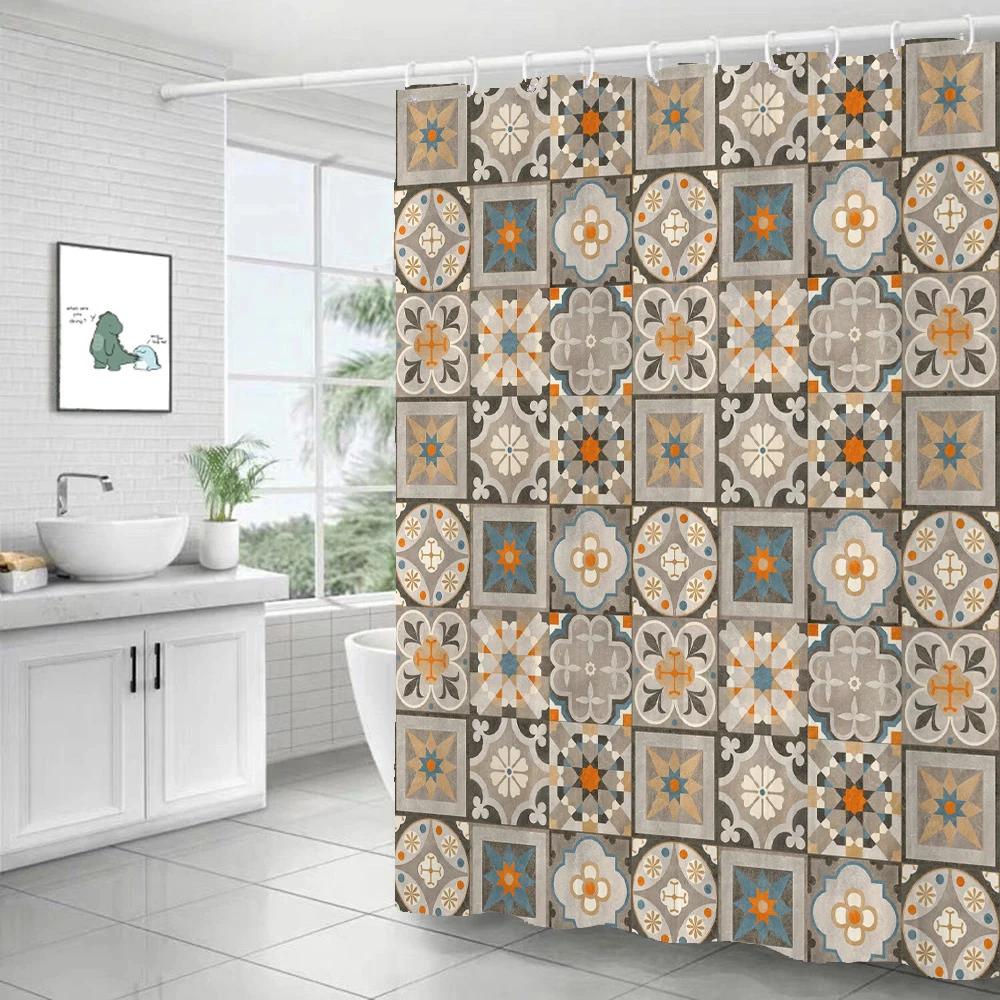 

Bathroom Art Bohemian Style Shower Curtain Medieval Minimalist Art Boho Polyester Fabric Bath Curtain 180X180Cm With 12 Hooks W60H190(CM)-1 Pcs
