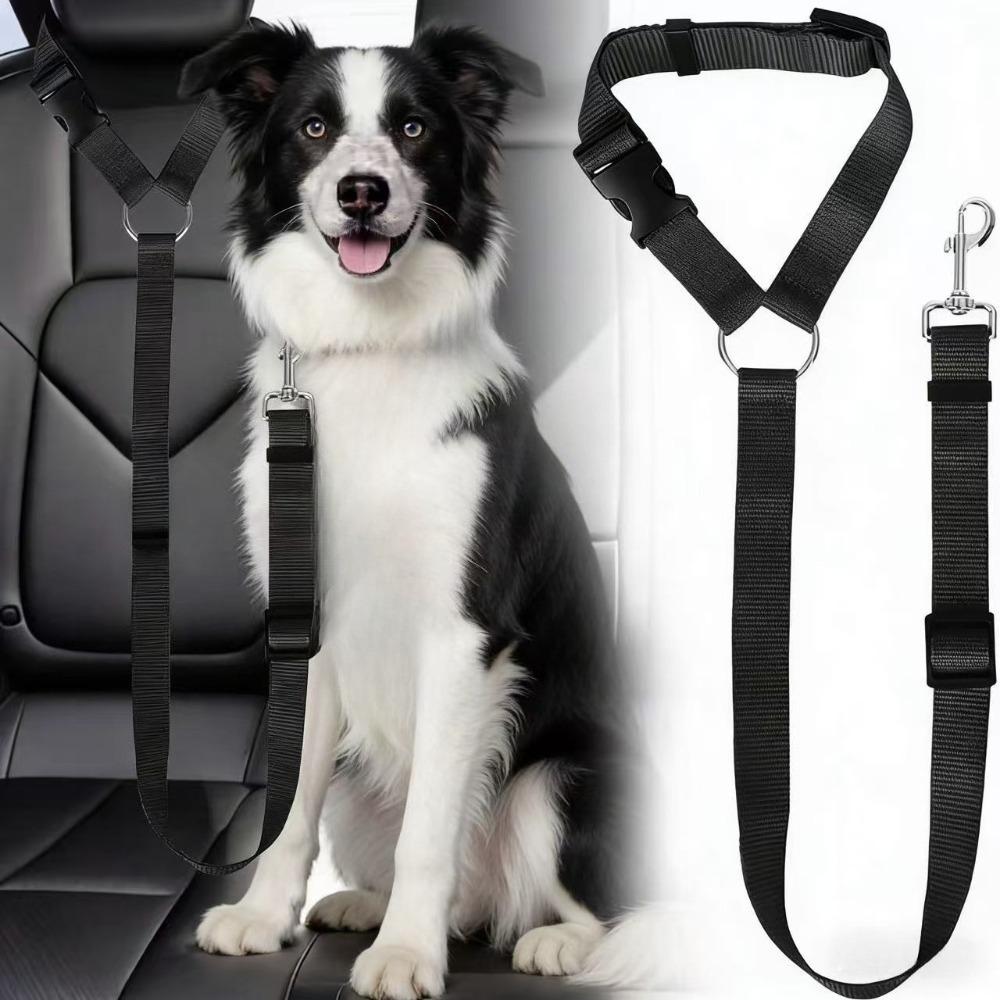 Solid Color Adjustable Pet Car Seat Belt Two-in-One Nylon Lead Leash Backseat Safety Harness Collar for Dogs Pet Accessories