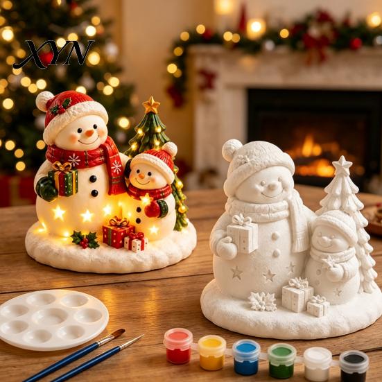 DIY Gypsum Ornaments for Kids Christmas Plaster Painting Kit, Cute Xmas Tree House Santa Snowman Decorative Figurine Craft Set, Holiday Art