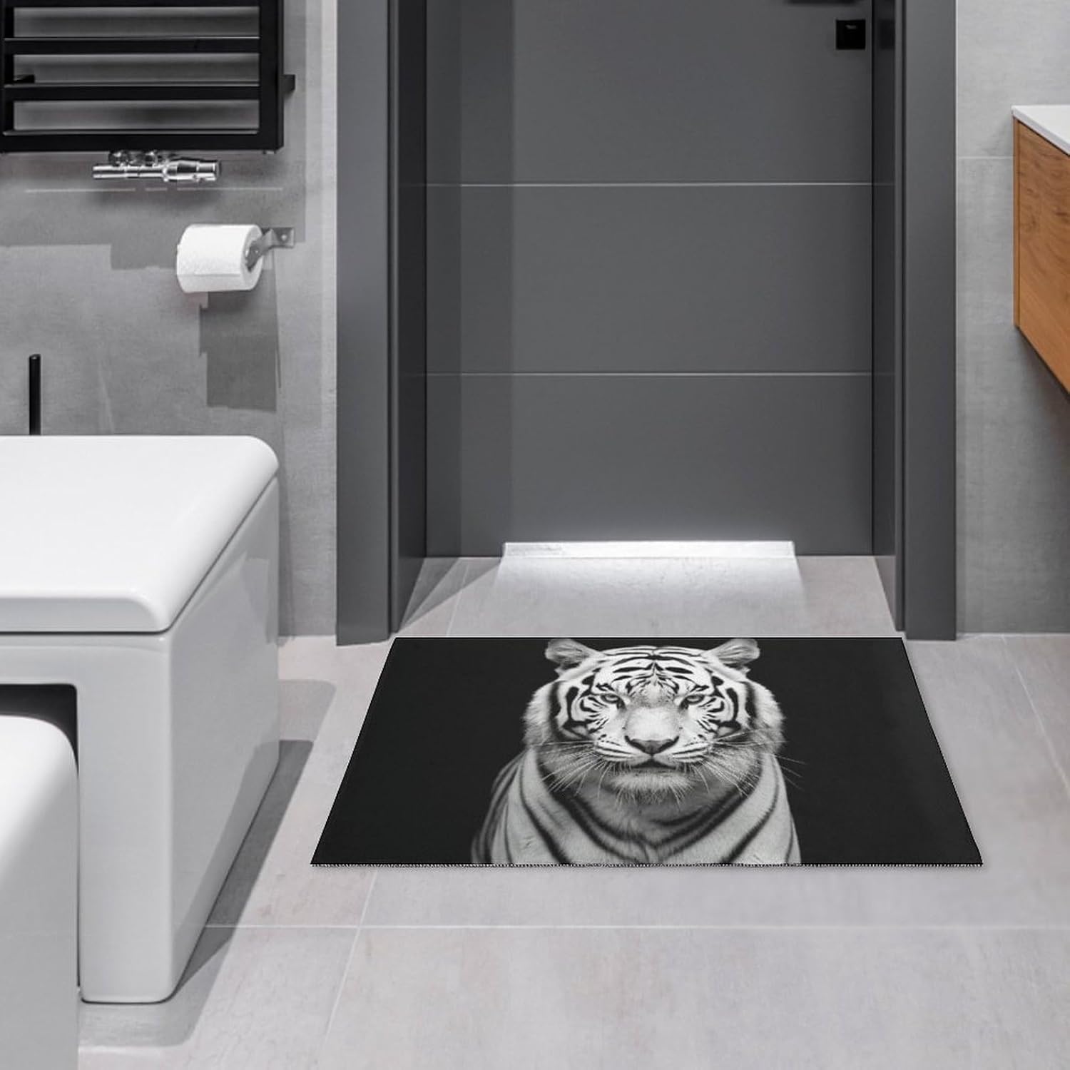 

Crystal velvet carpetBlack and White Tiger Area Rug for Living Room Non Slip Furry Carpet Indoor Machine Washable Rug Entryway 60x90cm