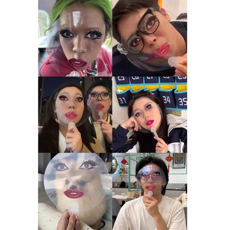 Fun Abstract Art Red Lips Print Plastic Hand Fan Portable Cooling Accessories For Event Parties Photo Props Decoration