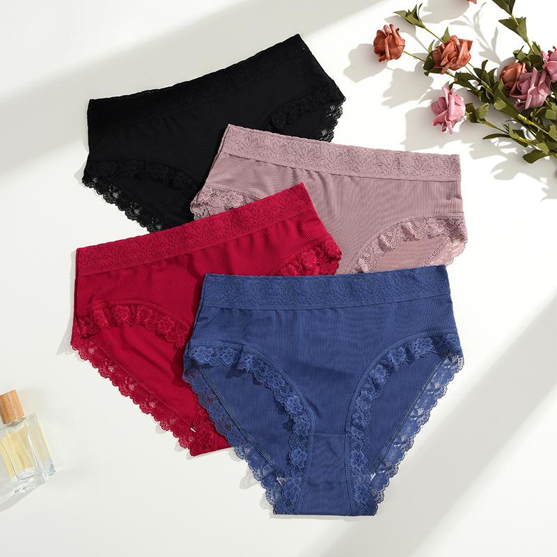 4Pcs Plus Size Panties L-4XL Lace High Elastic Underwear Sexy Comfortable Briefs Seamless Mom Lingerie Mommy Shorts