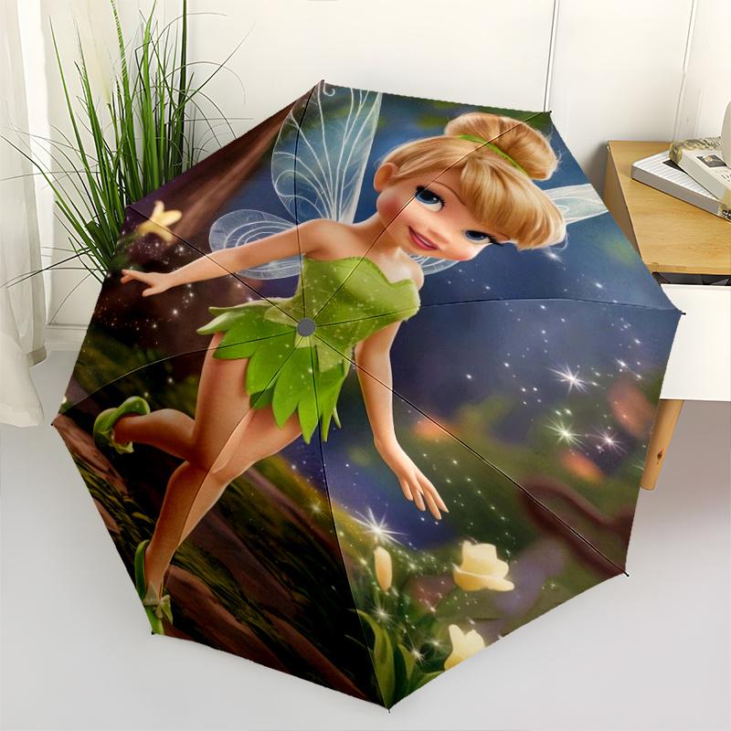Tinkerbell Fairy Wings Cartoon Umbrella, Portable 3-Fold Compact Umbrella, Suitable for Camping, Hiking and Travel, Ideal Easter Birthday Gi