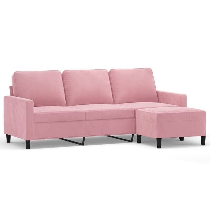 VidaXL 3-seater Sofa with Footrest Pink 180 Cm Velvet, Sofa, Sofa with Footrest, Three-seater Sofa, 3201058