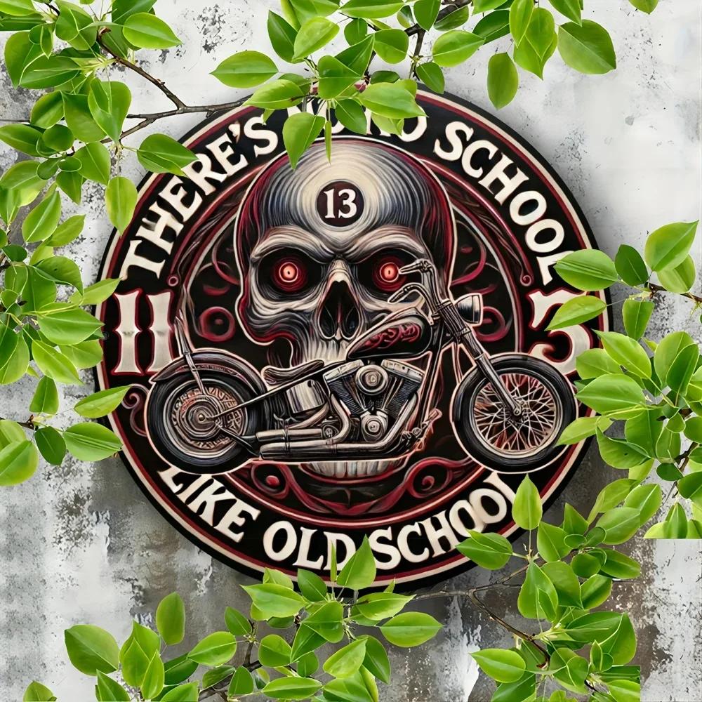 Vintage Skull and Motorcycle Metal Sign. Aluminum Wall Art, Durable Novelty Decor for Garden, Bar, Office, Holiday Decorations.
