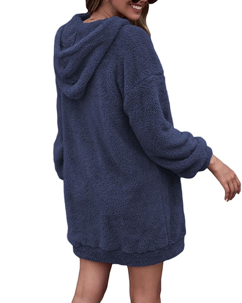 Damen Samt Kapuzenmantel Doppelseitig Plüschtaschen Locker Winter Warm Pulloverjacke Herbst Winter Kleidung