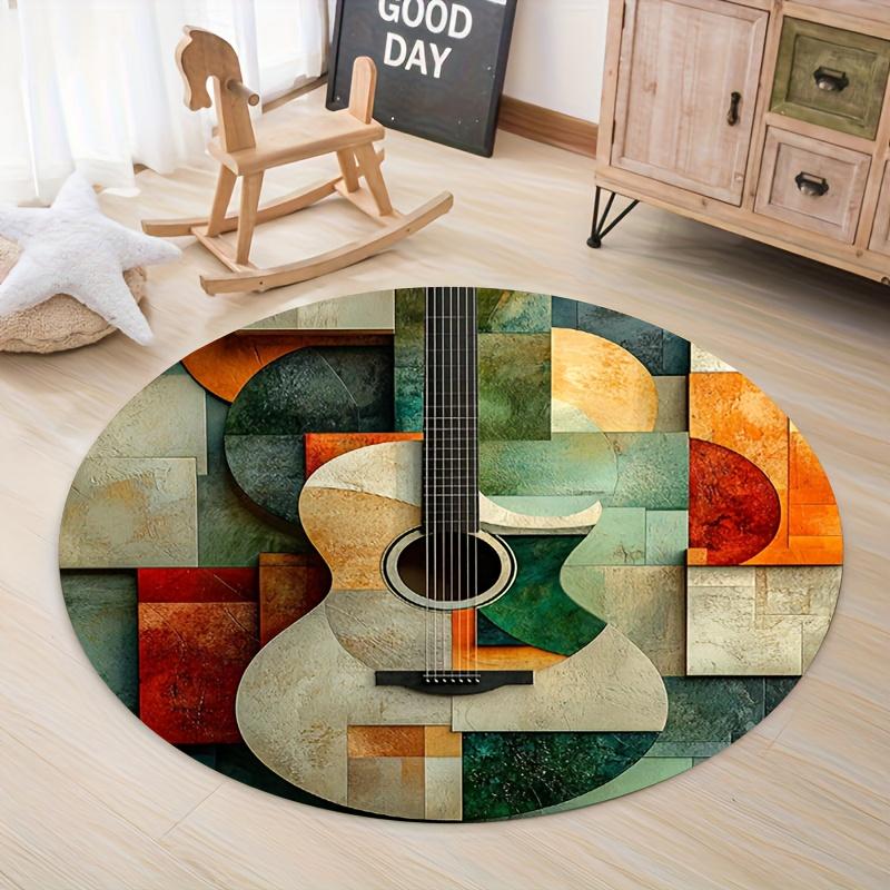 

Flannel Printed Round Rug With Abstract Guitar Design For Home Decor Soft Floor Mat Music Art Theme Boho Style 60CM(23.6inch)