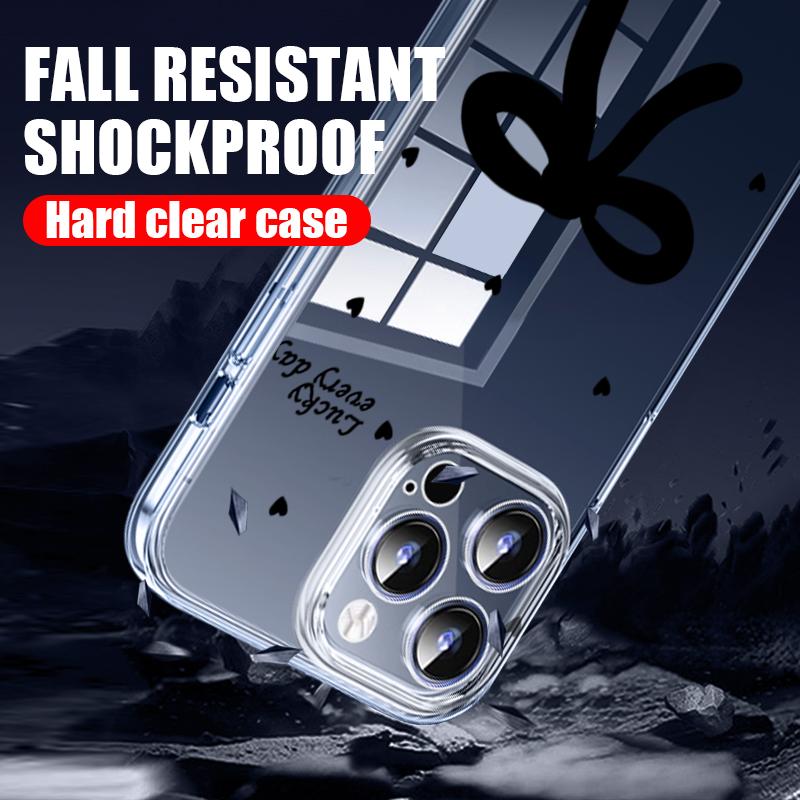 IPhone 16 Plus 15 14 Pro 12 13 Pro Max 11 Darbeye Dayanıklı Fiyonk Desenli Sert Pc Şeffaf İnce Lens Korumalı Telefon Kılıfı Kapağı